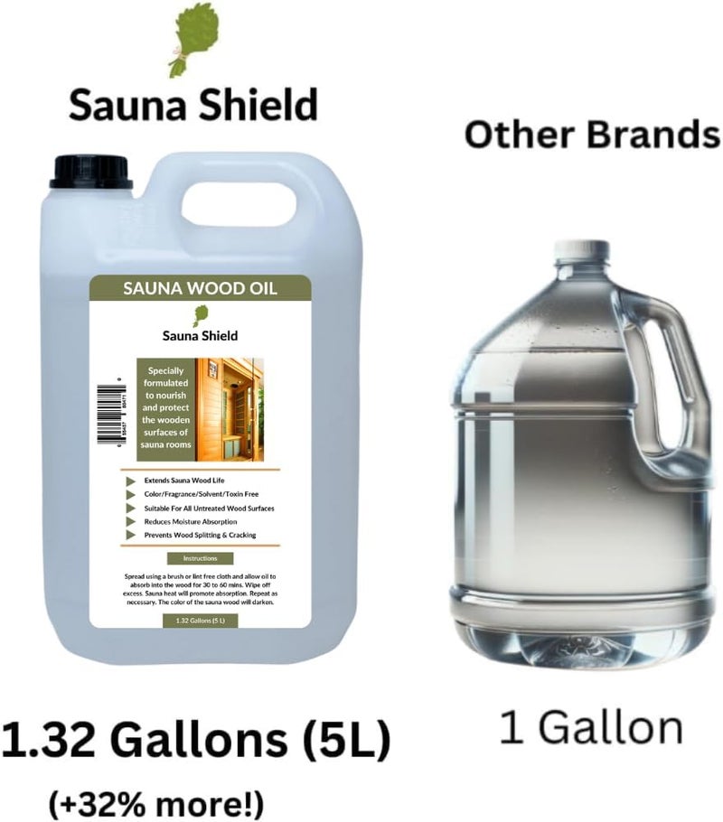 Sauna Shield Sauna Wood Oil - 1.32 Gallons (5L/169 fl oz) | Deep Protection & Nourishment for Sauna Wood | Solvent-Free, Unscented, Covers 600+ Sq Ft | for Traditional & Infrared Saunas - Image 4